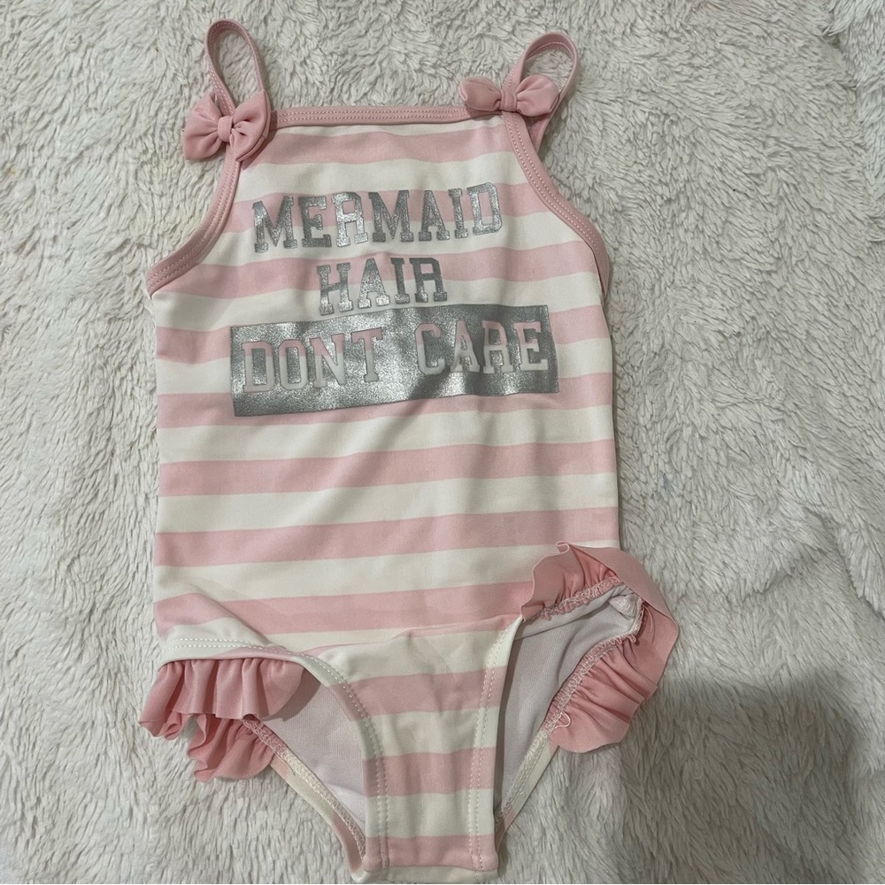 Free Style Revolution Pink Stripe One Piece Swim Suit Toddler Girl Size 24m New